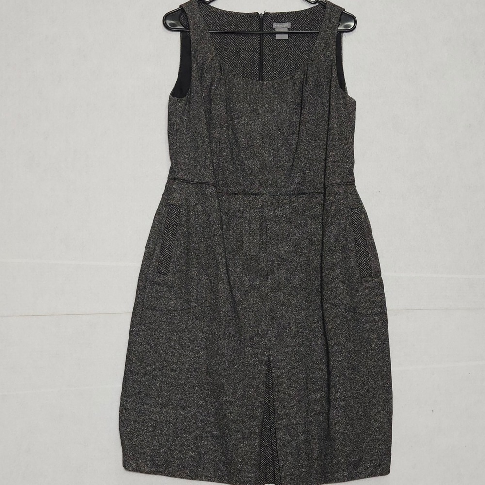 Ann Taylor Petites Grey Herringbone Wool Silk Blend Sheath Dress 12P Sleeveless